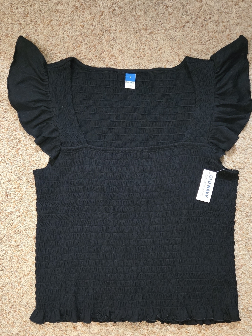 Old Navy Black Smocked Square-Neck Flutter Sleeve Crop Top Size Large